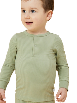 MORI Baby Ribbed Pyjama Set, Sage - view 2, Sage