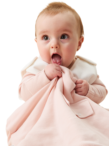 MORI Baby Sleeping Bag, 0.5 Tog, Blush Stripe - view 2, Blush Stripe