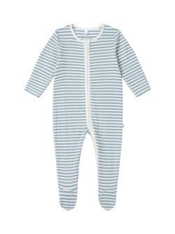 MORI Baby Ribbed Sleepsuit, Sea Stripe, Sea Stripe
