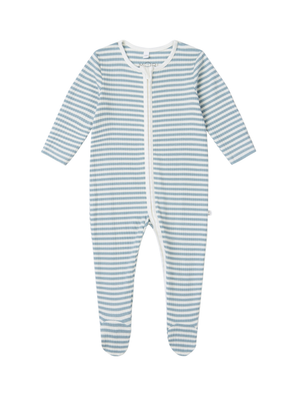 MORI Baby Ribbed Sleepsuit, Sea Stripe, Sea Stripe