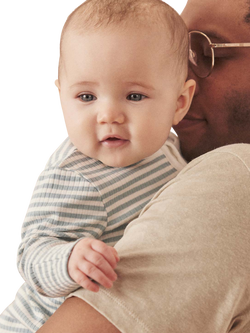 MORI Baby Ribbed Sleepsuit, Sea Stripe - view 2, Sea Stripe