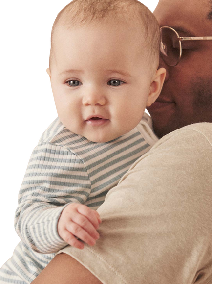 MORI Baby Ribbed Sleepsuit, Sea Stripe - view 2, Sea Stripe