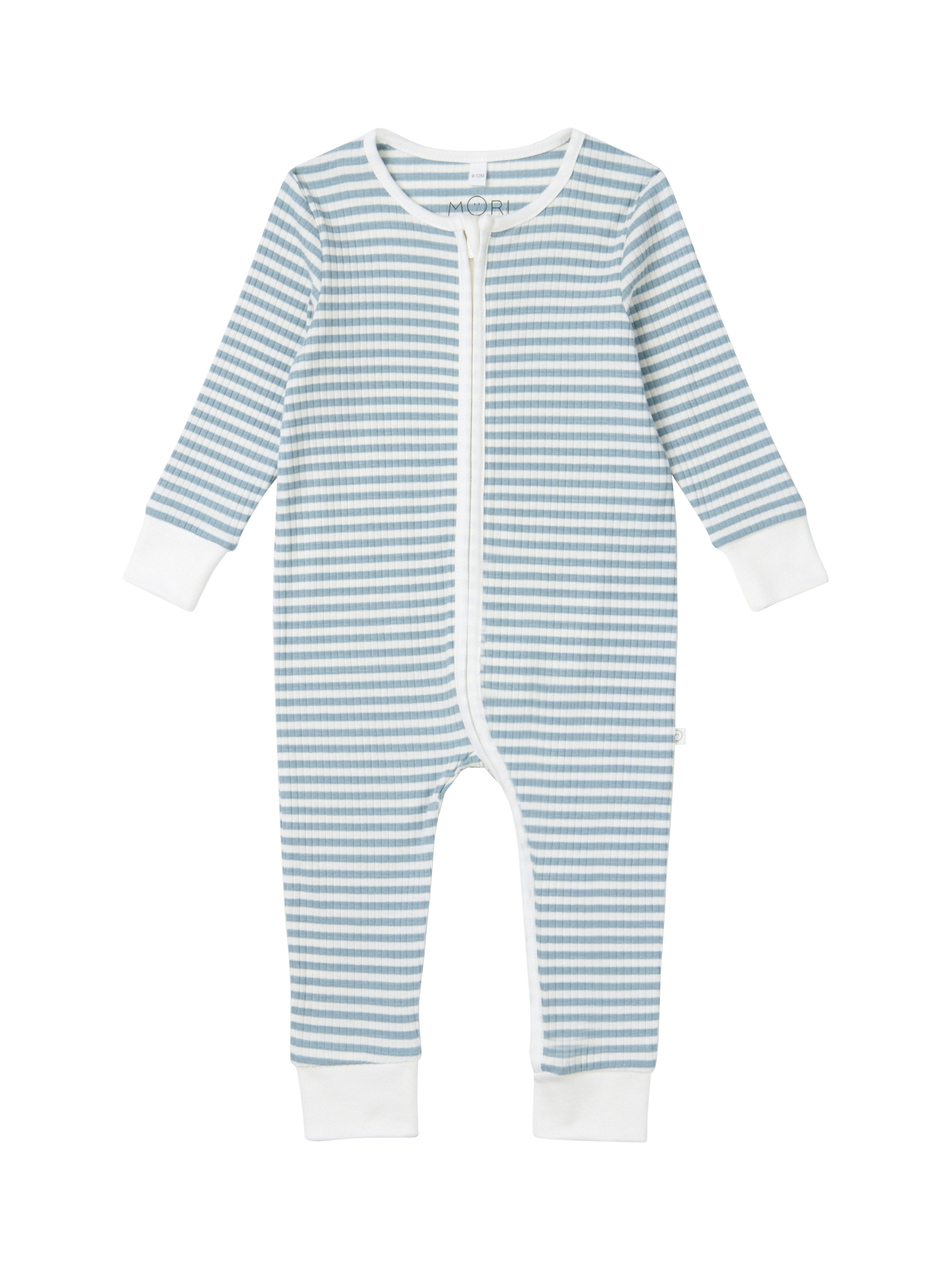 Product image 3 of 3, which shows MORI Baby Ribbed Sleepsuit, Sea Stripe, 12-18 months