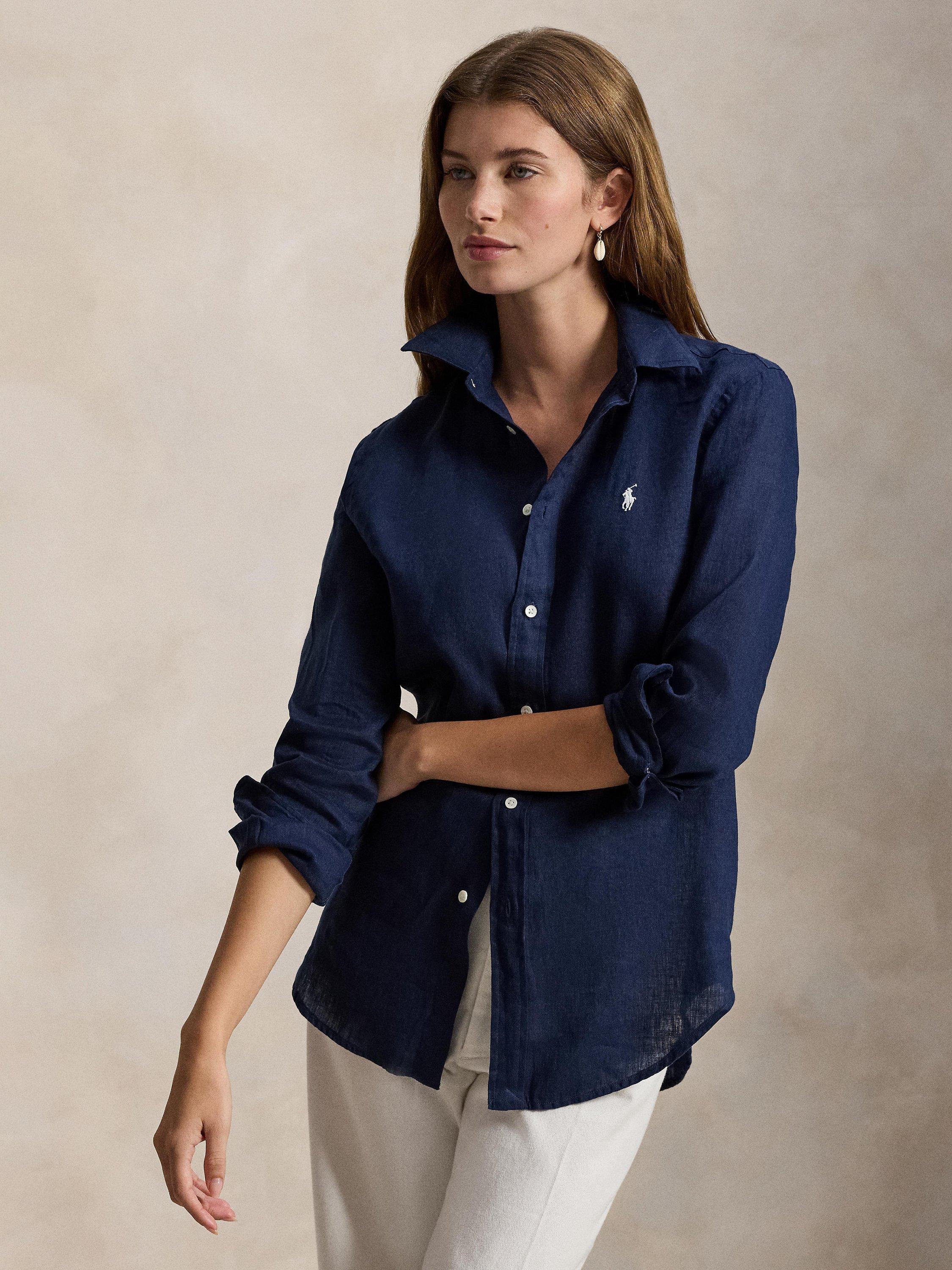 Polo Ralph Lauren Logo Classic Fit Pure Linen Shirt, Newport Navy