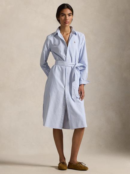 Polo Ralph Lauren Cory Stripe Oxford Belted Shirt Dress, Harbor Blue/White, Harbor Blue/White