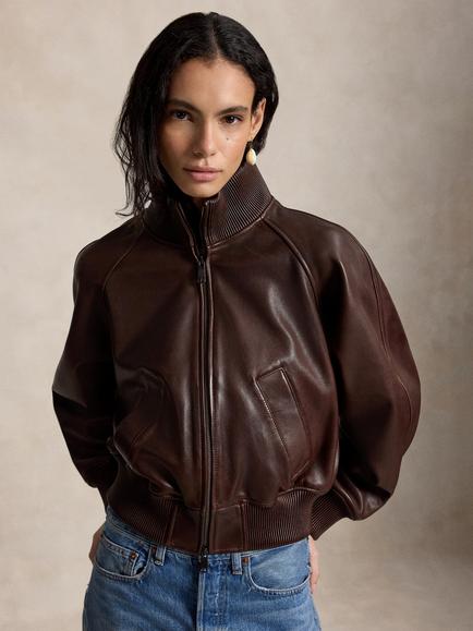 Polo Ralph Lauren Pure Leather Aviator Jacket, Brown, Brown