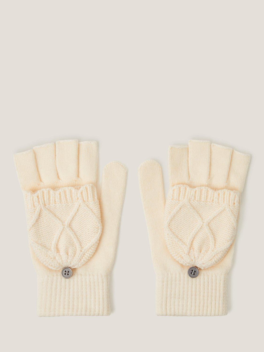 Product image 1 of 2, which shows Monsoon Kids' Diamond Flip Top Gloves, Ivory, 3-6 years