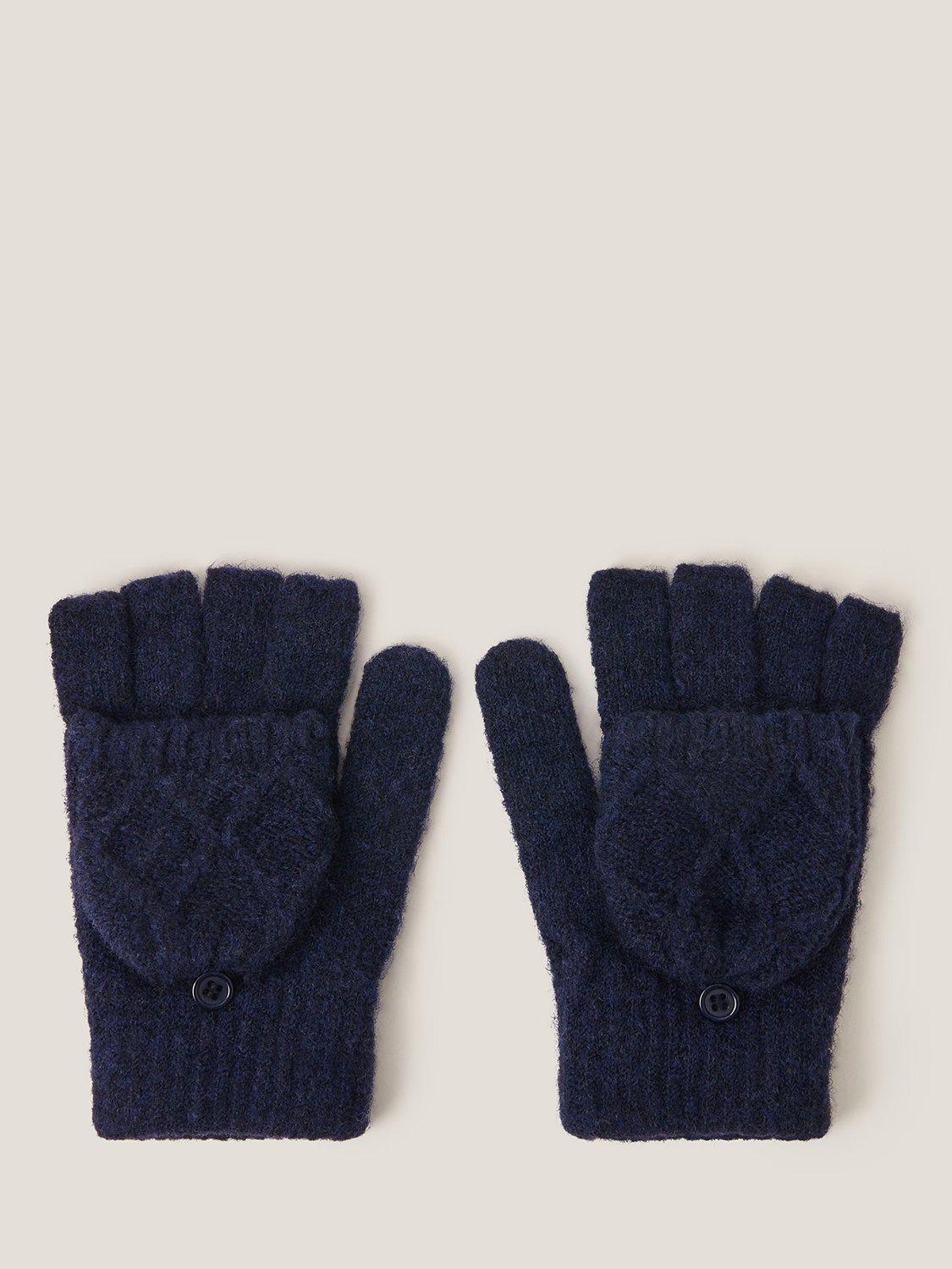 Product image 1 of 2, which shows Monsoon Kids' Knitted Fingerless Gloves, Navy, 3-6 years