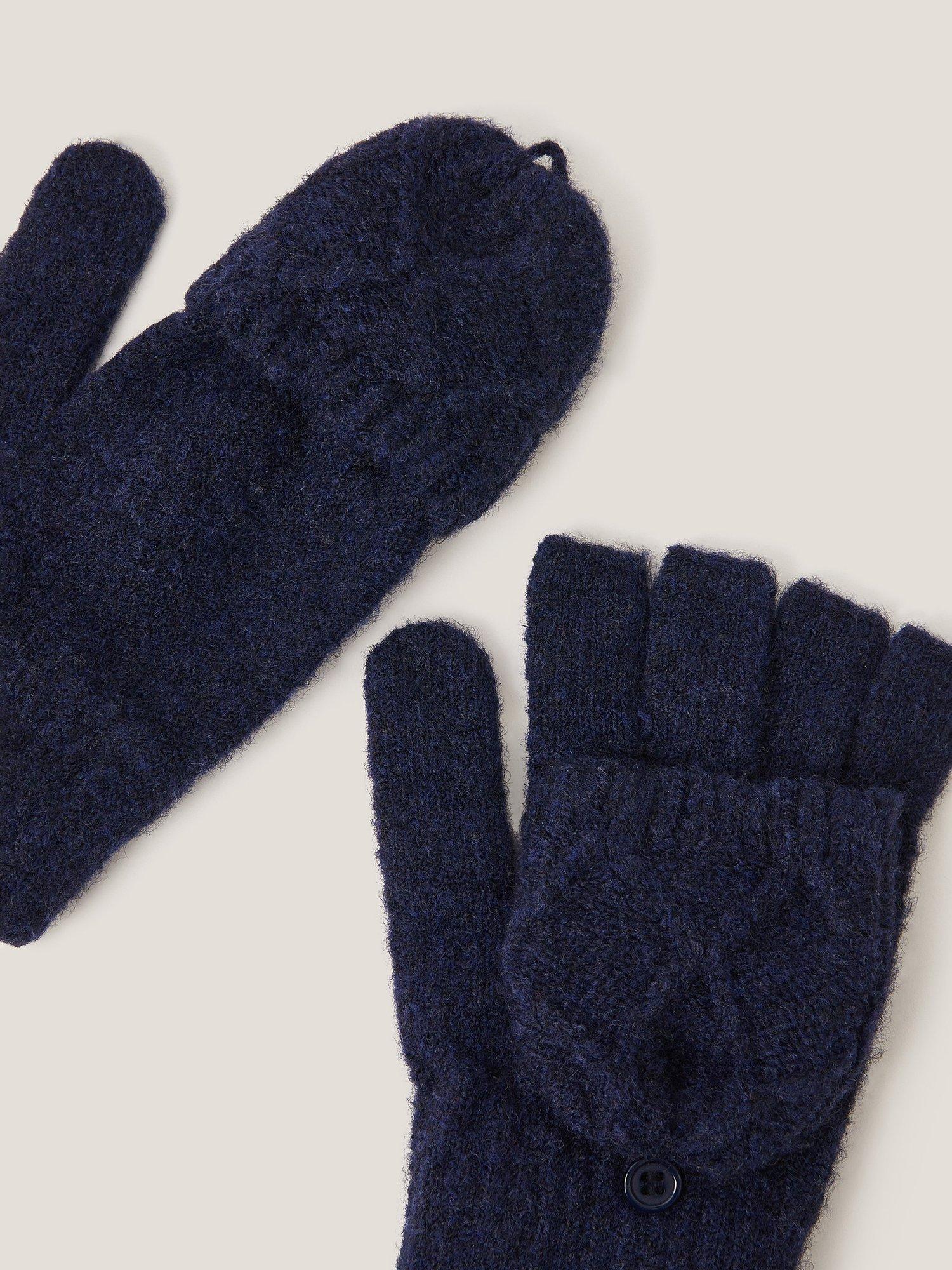 Product image 2 of 2, which shows Monsoon Kids' Knitted Fingerless Gloves, Navy, 3-6 years