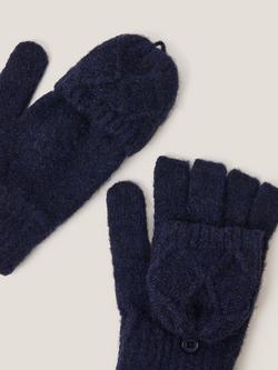 Monsoon Kids' Knitted Fingerless Gloves, Navy - view 2, Navy