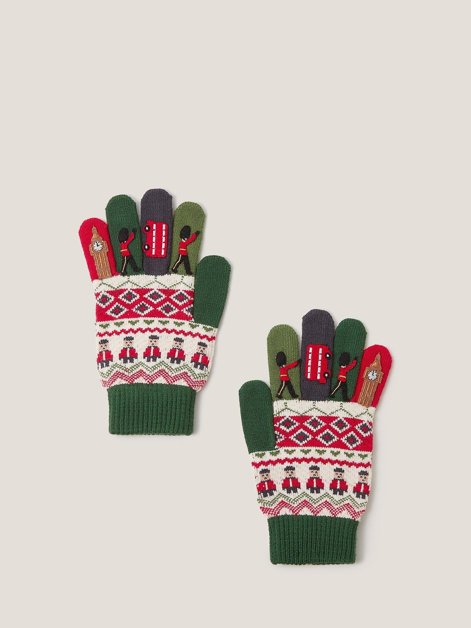 Product image 1 of 2, which shows Monsoon Kids' London Knit Gloves, Multi, 3-6 years