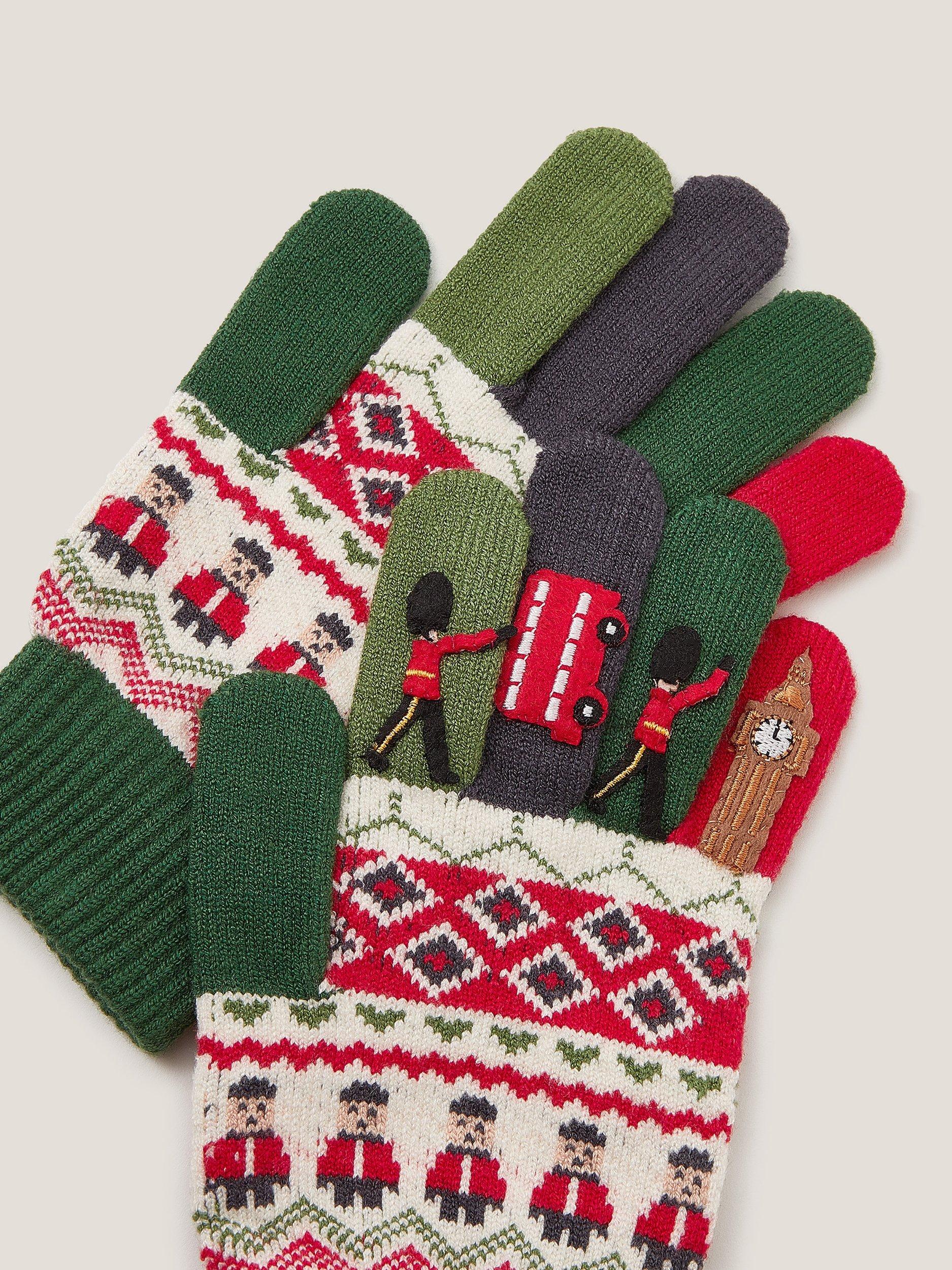 Product image 2 of 2, which shows Monsoon Kids' London Knit Gloves, Multi, 3-6 years