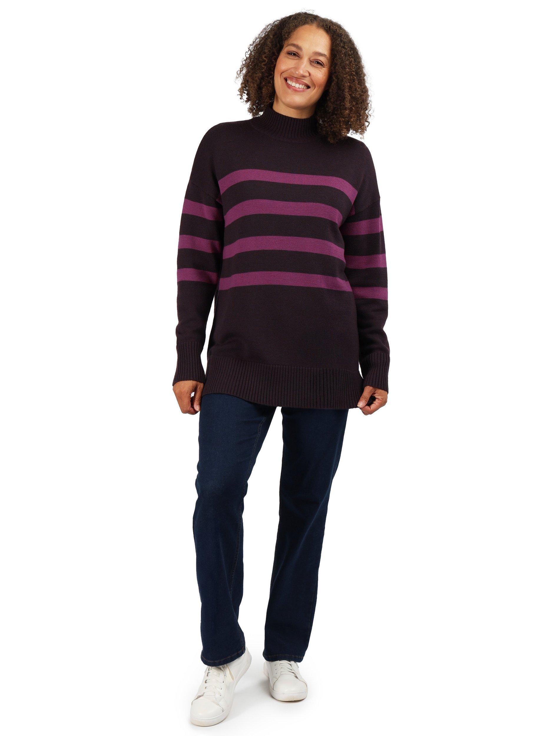 Product image 4 of 6, which shows Rohan Fairhall Funnel Neck Jumper, Blackberry Stripe, 8