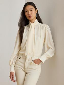 Lauren Ralph Lauren Klaryce Georgette Tie Neck Blouse, Mascarpone Cream, Mascarpone Cream