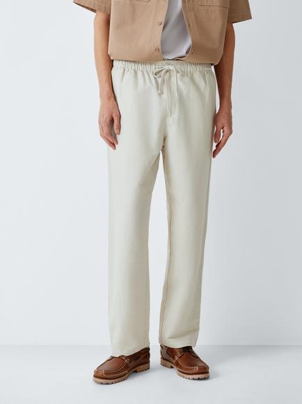 Kin Linen Blend Drawstring Waist Trousers, Moonbeam, Moonbeam