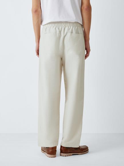 Kin Linen Blend Drawstring Waist Trousers, Moonbeam - view 2, Moonbeam