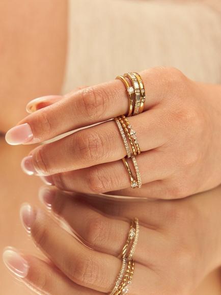LARNAUTI Lab Grown Kerala 18ct Vermeil 0.18ct Single Row Pave Ring - view 2, Yellow Gold