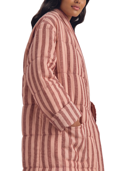 Piglet in Bed Pembroke Stripe Linen Rich Housecoat - view 2, Rhubarb/Rose