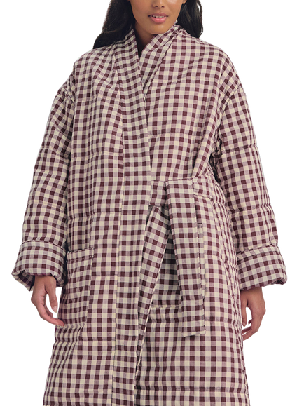 Piglet in Bed Gingham Linen Rich Housecoat, Berry