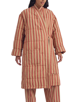 Piglet in Bed Pembroke Stripe Linen Rich Housecoat, Sandstone Red
