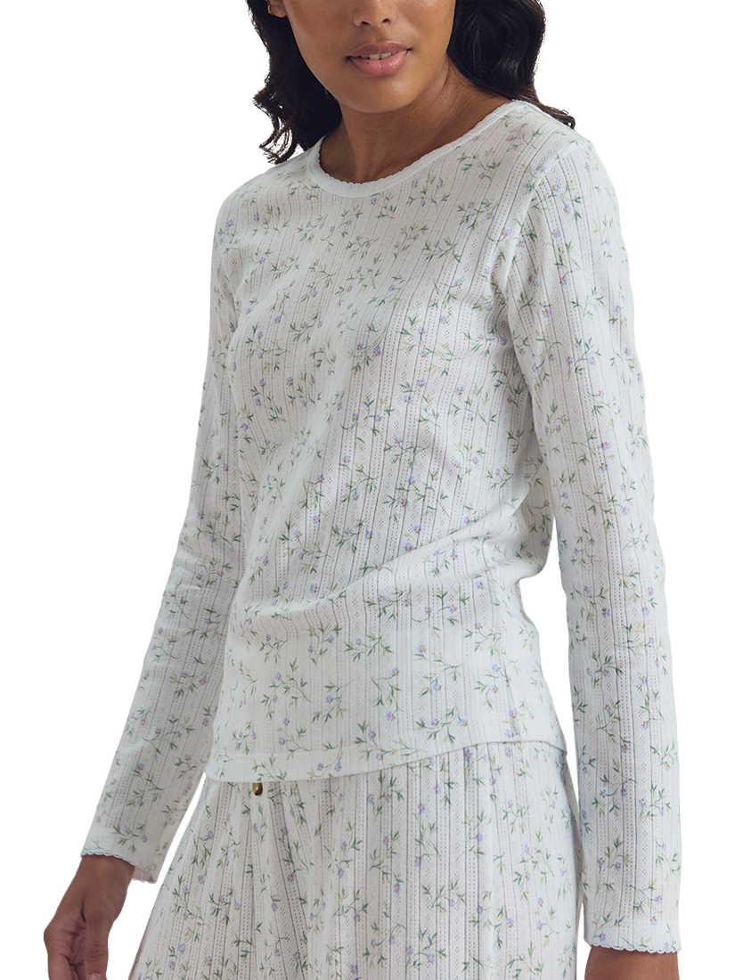 Product image 1 of 6, which shows Piglet in Bed Spring Sprig Pointelle Pyjama Top, Spring Sprig, XS