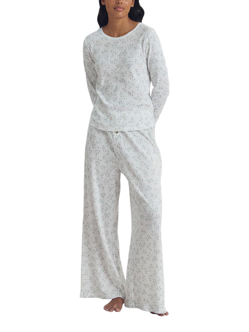 Product image 2 of 6, which shows Piglet in Bed Spring Sprig Pointelle Pyjama Top, Spring Sprig, XS