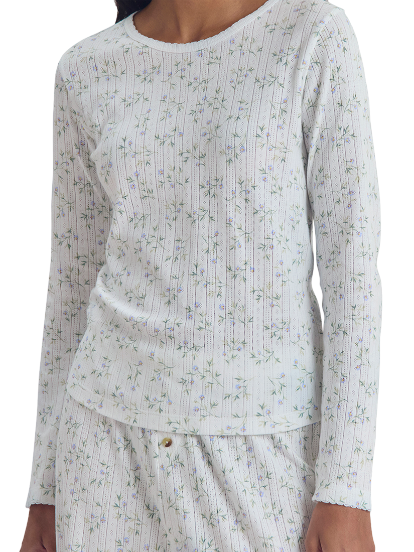 Product image 3 of 6, which shows Piglet in Bed Spring Sprig Pointelle Pyjama Top, Spring Sprig, XS