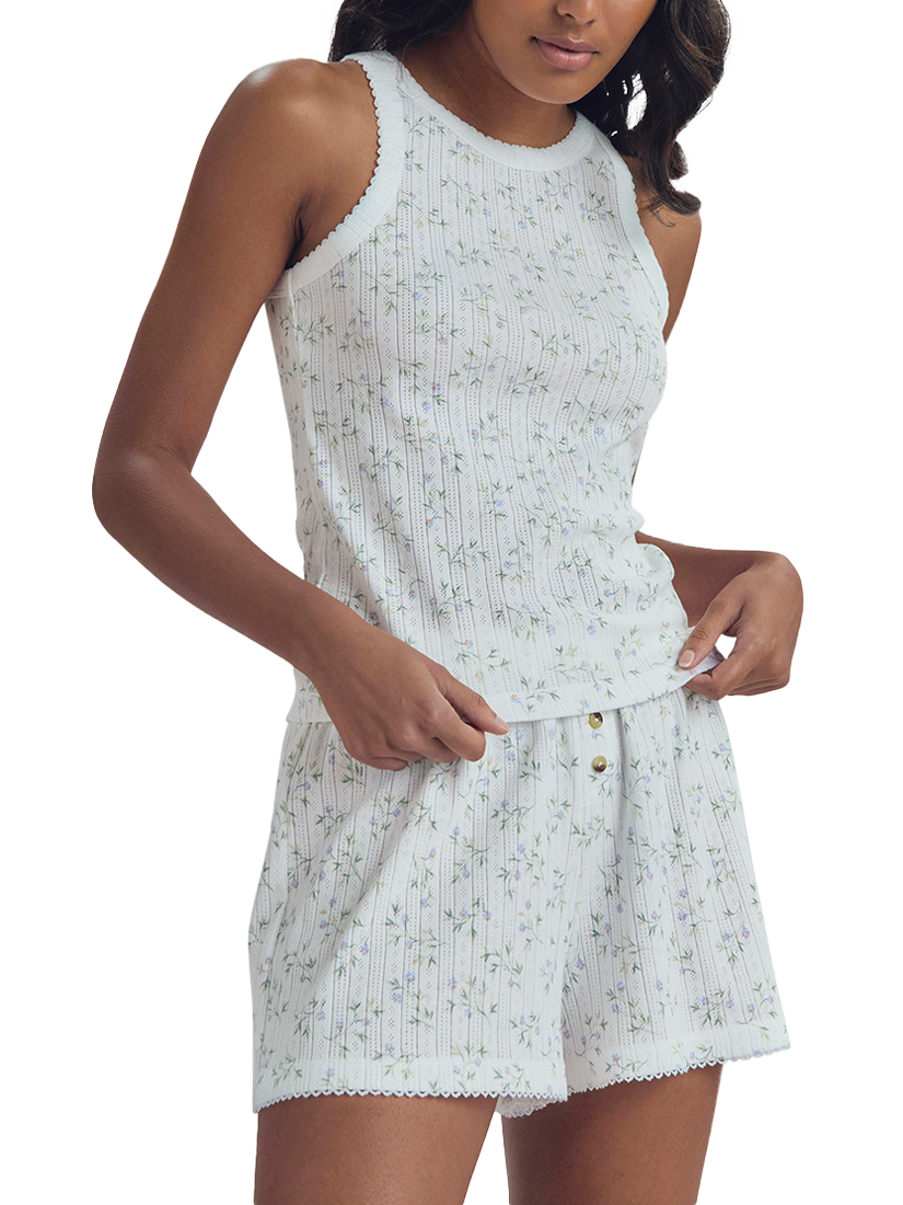 Product image 1 of 6, which shows Piglet in Bed Spring Sprig Pointelle Pyjama Vest Top, Spring Sprig, XS