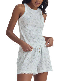 Piglet in Bed Spring Sprig Pointelle Pyjama Vest Top, Spring Sprig, Spring Sprig