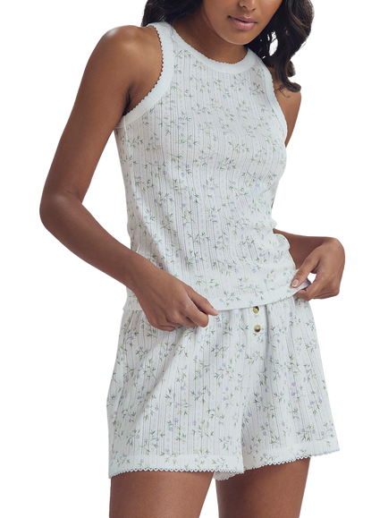 Piglet in Bed Spring Sprig Pointelle Pyjama Vest Top, Spring Sprig, Spring Sprig