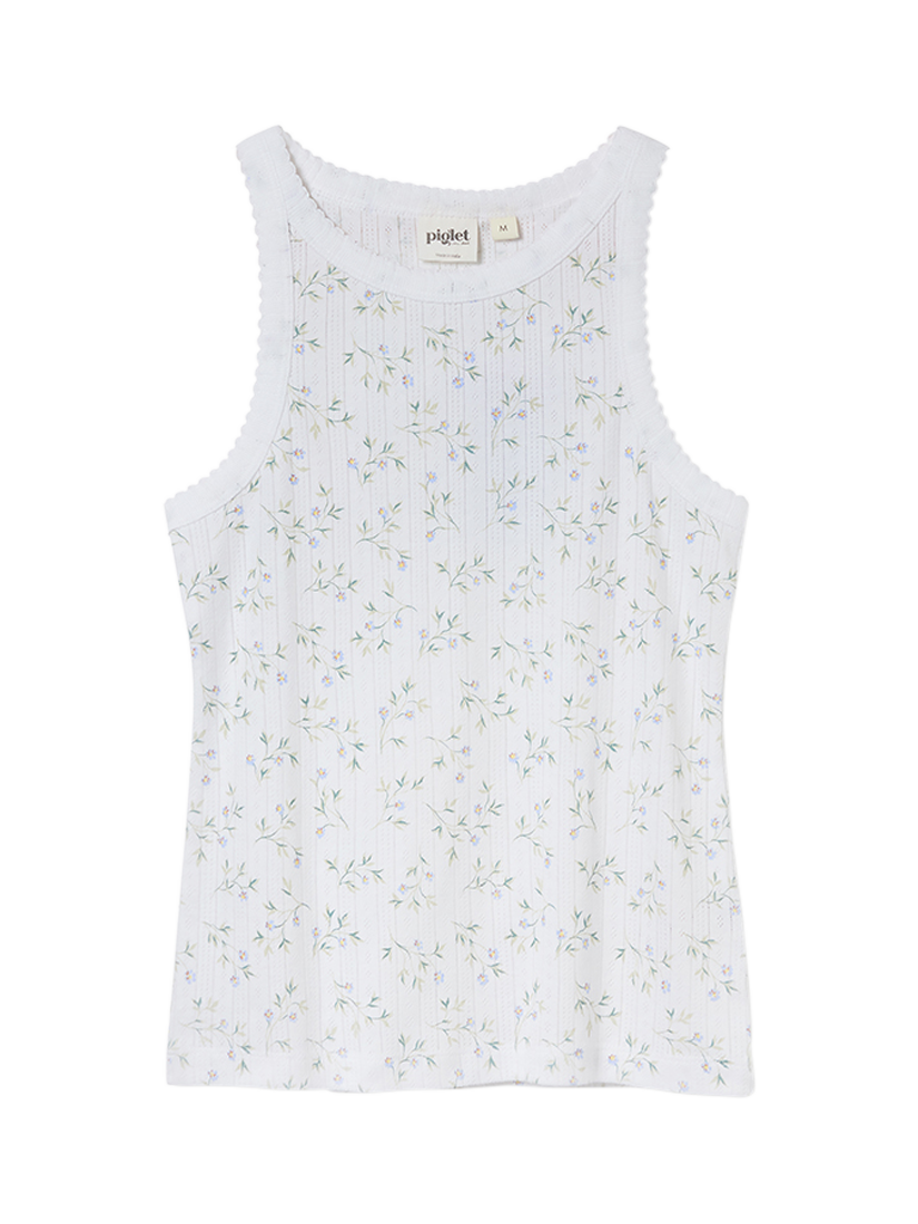 Product image 4 of 6, which shows Piglet in Bed Spring Sprig Pointelle Pyjama Vest Top, Spring Sprig, XS