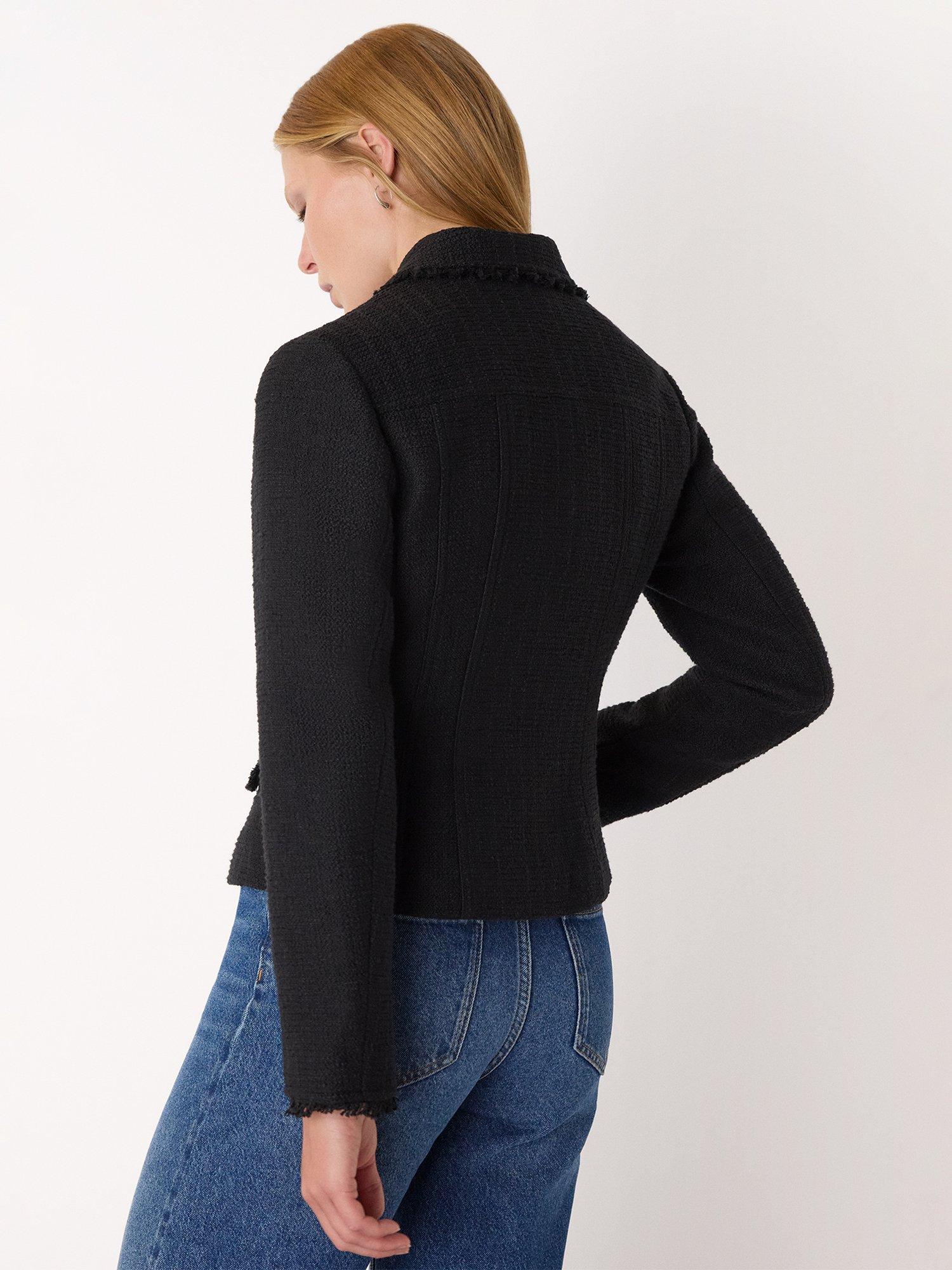 Product image 2 of 5, which shows Whistles Lucie Cotton Blend Boucle Round Neck Jacket, Black, 6