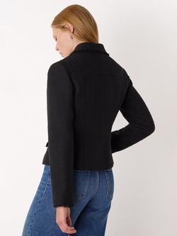 Whistles Lucie Cotton Blend Boucle Round Neck Jacket - view 2, Black