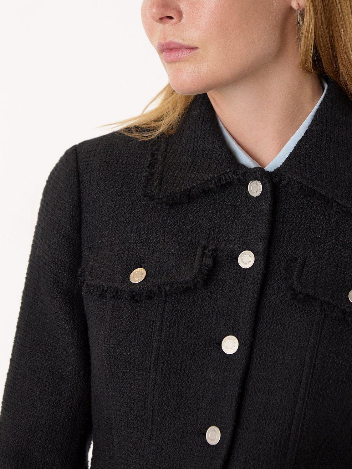 Product image 4 of 5, which shows Whistles Lucie Cotton Blend Boucle Round Neck Jacket, Black, 6