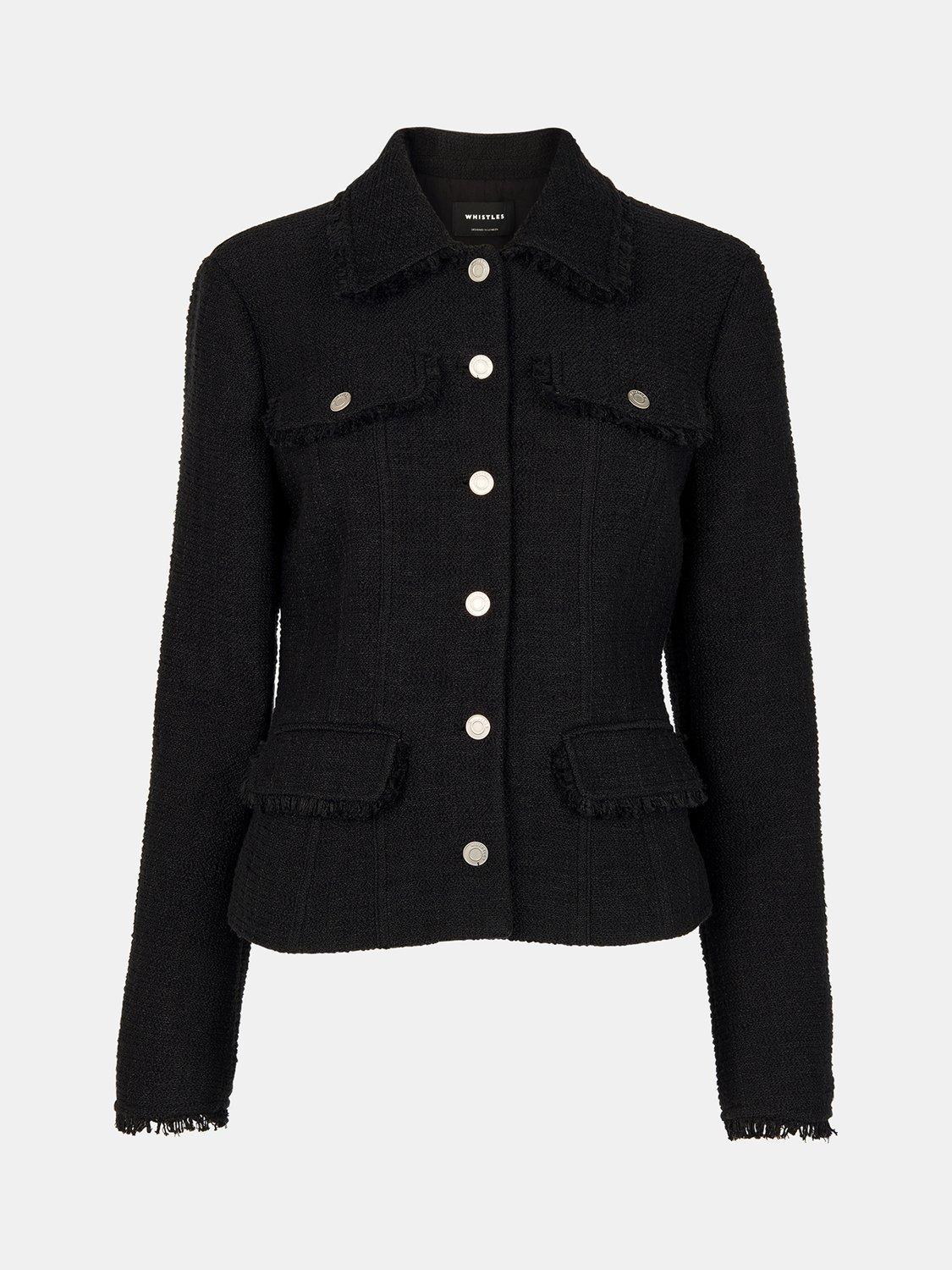 Product image 5 of 5, which shows Whistles Lucie Cotton Blend Boucle Round Neck Jacket, Black, 6