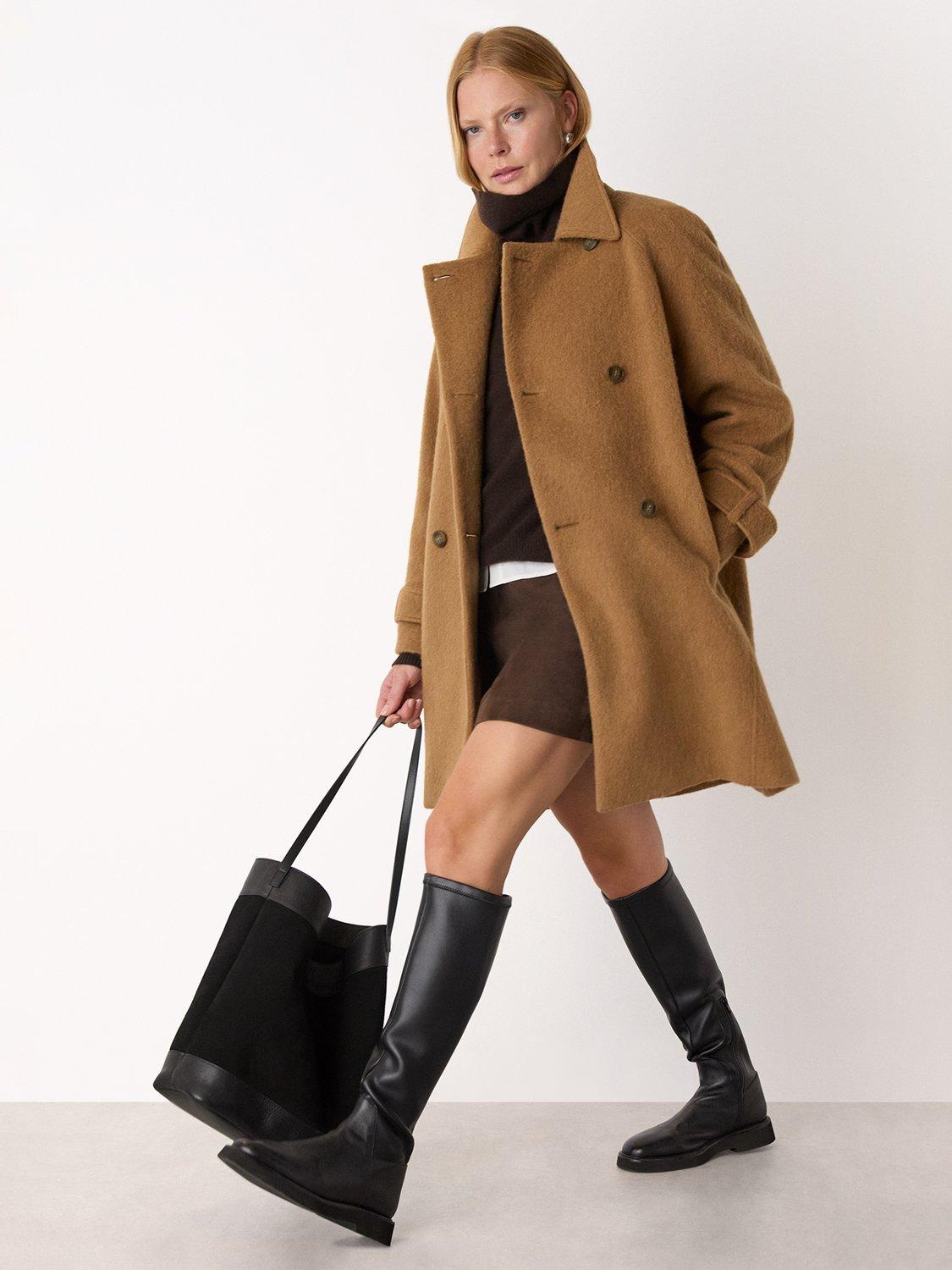 Product image 1 of 5, which shows Whistles Wool Blend Button Detail Longline Overcoat, Camel, XS
