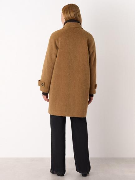 Whistles Wool Blend Button Detail Longline Overcoat - view 2, Camel