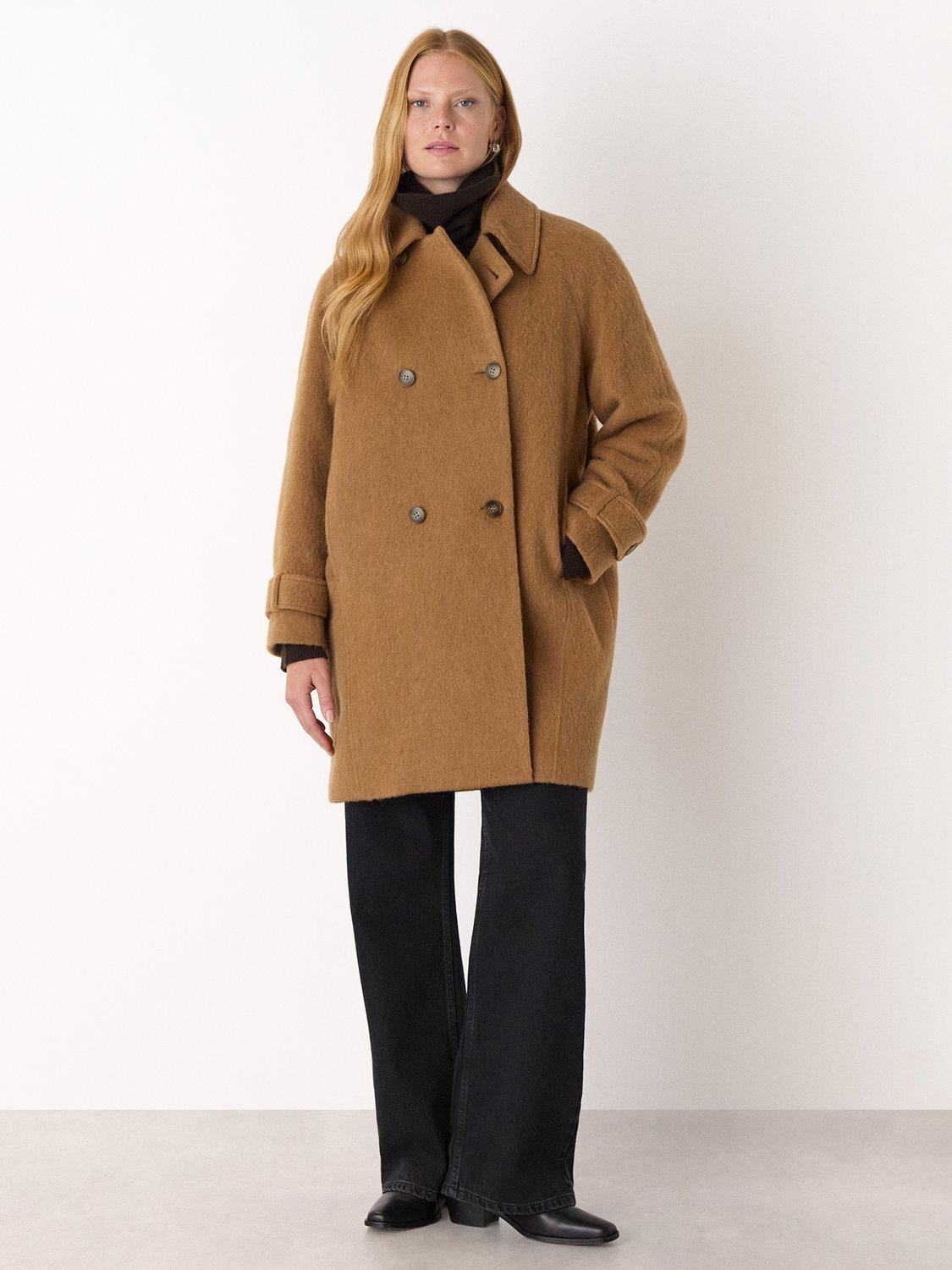 Product image 3 of 5, which shows Whistles Wool Blend Button Detail Longline Overcoat, Camel, XS