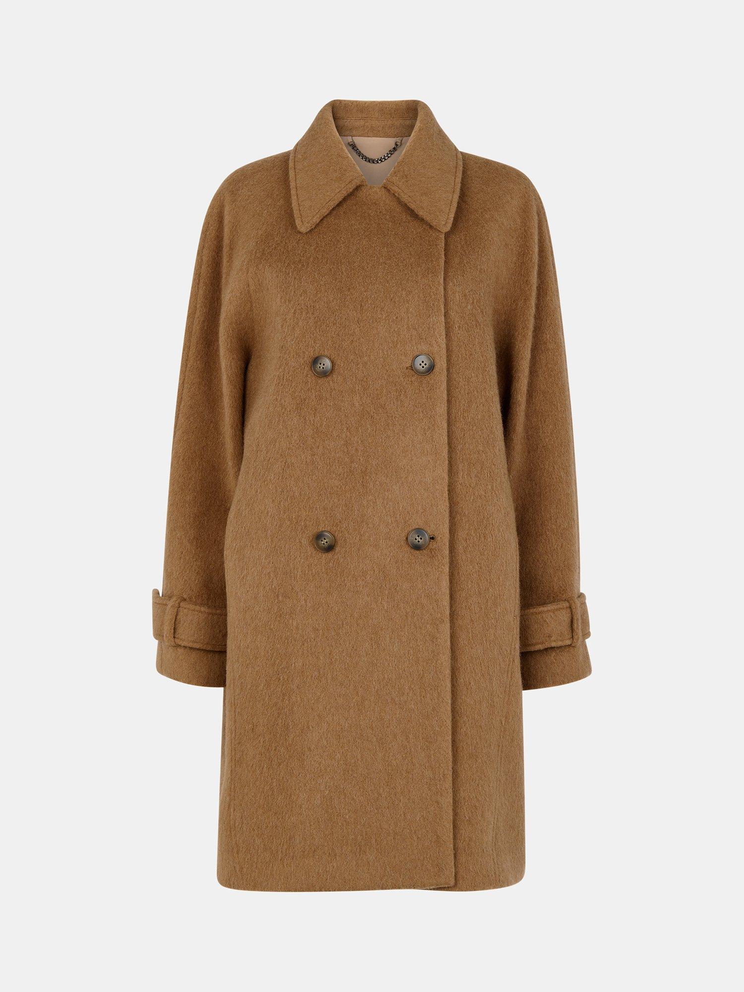 Product image 5 of 5, which shows Whistles Wool Blend Button Detail Longline Overcoat, Camel, XS