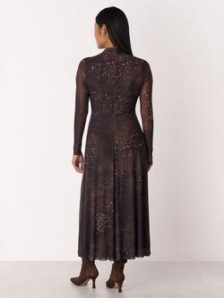 Whistles Petite High Neck Animal Print Long Sleeved Midi Dress - view 2, Brown/Multi