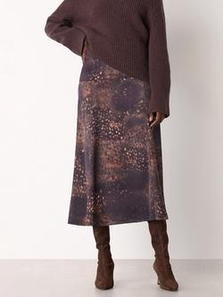 Whistles Spotted Animal Pattern Midi Slip Dress, Brown/Multi