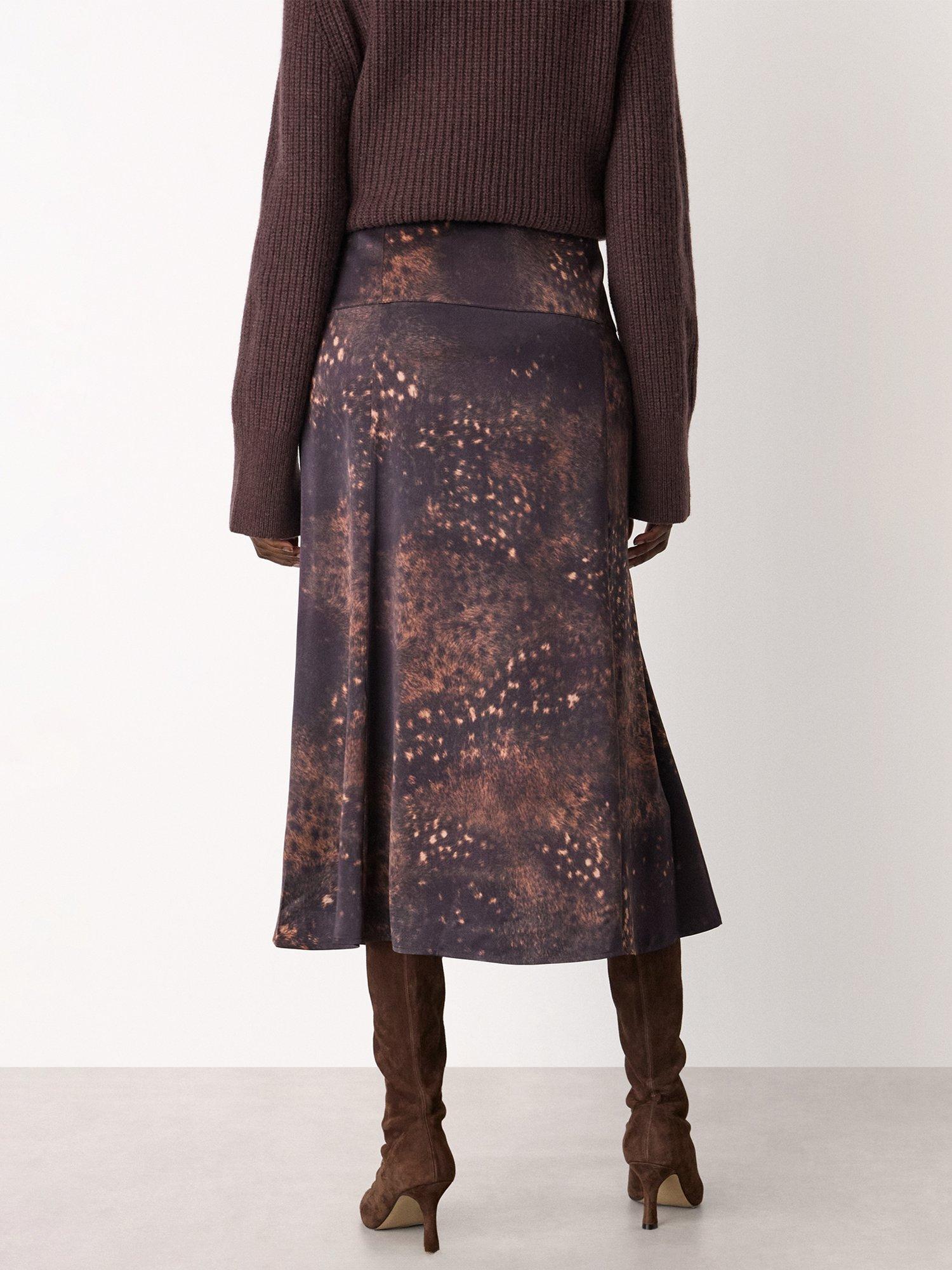 Product image 2 of 5, which shows Whistles Spotted Animal Pattern Midi Slip Dress, Brown/Multi, 6