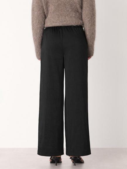 Whistles Textured Satin Wide Leg Trousers, Black