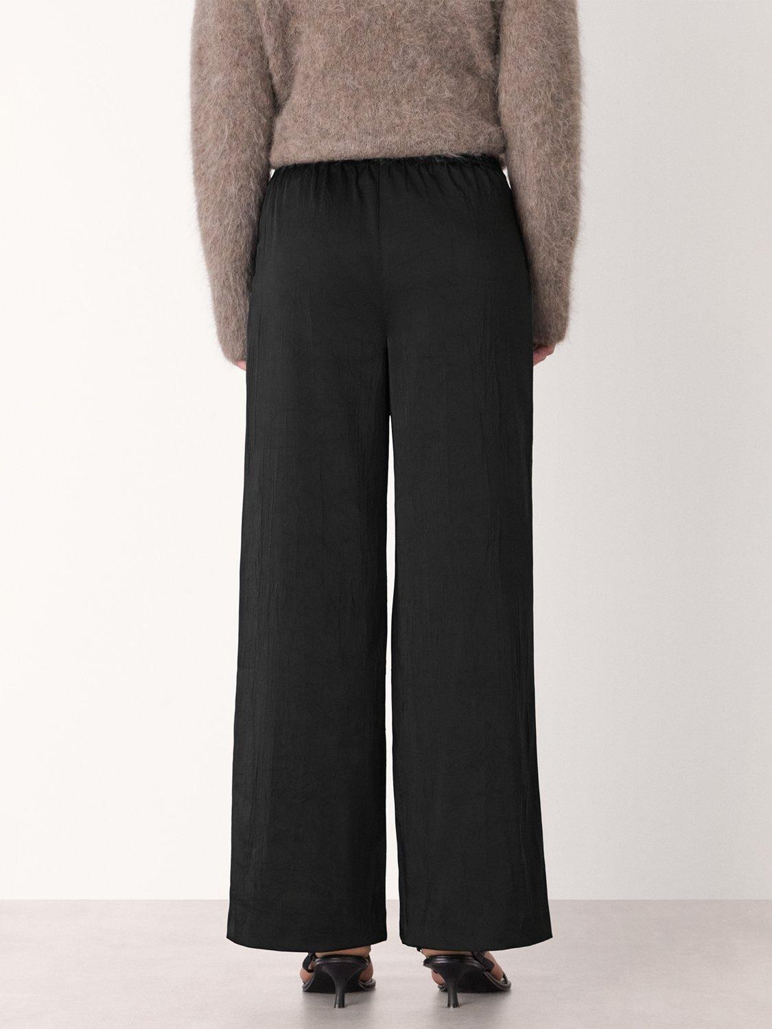 Product image 2 of 5, which shows Whistles Textured Satin Wide Leg Trousers, Black, 6