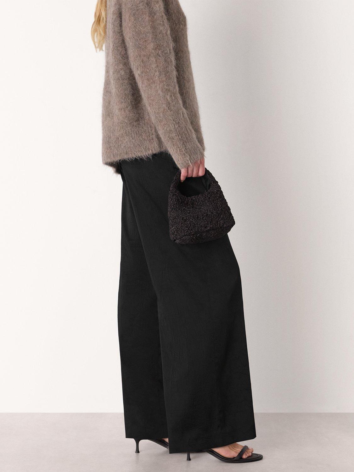 Product image 3 of 5, which shows Whistles Textured Satin Wide Leg Trousers, Black, 6