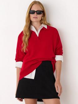 Whistles Wool Collar Neck Jumper, Red