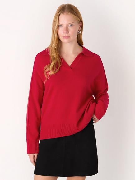 Whistles Wool Collar Neck Jumper, Red