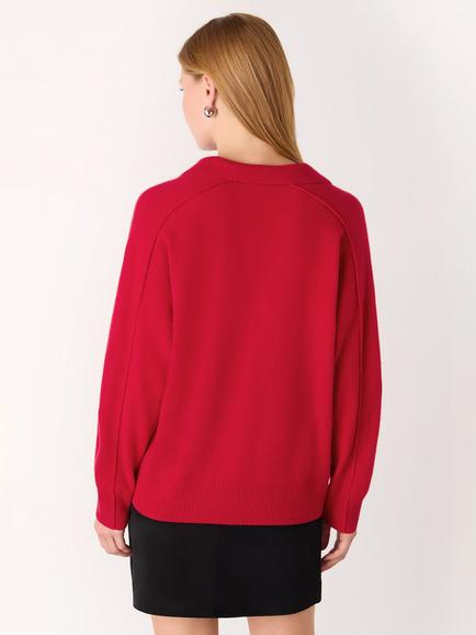 Whistles Wool Collar Neck Jumper - view 2, Red