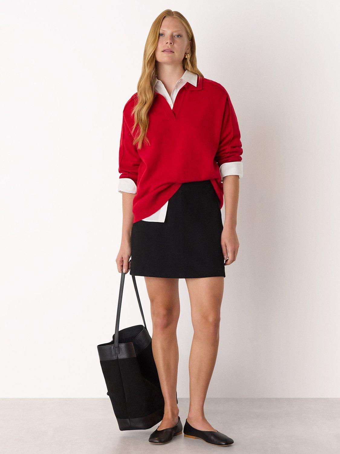 Product image 3 of 5, which shows Whistles Wool Collar Neck Jumper, Red, XS