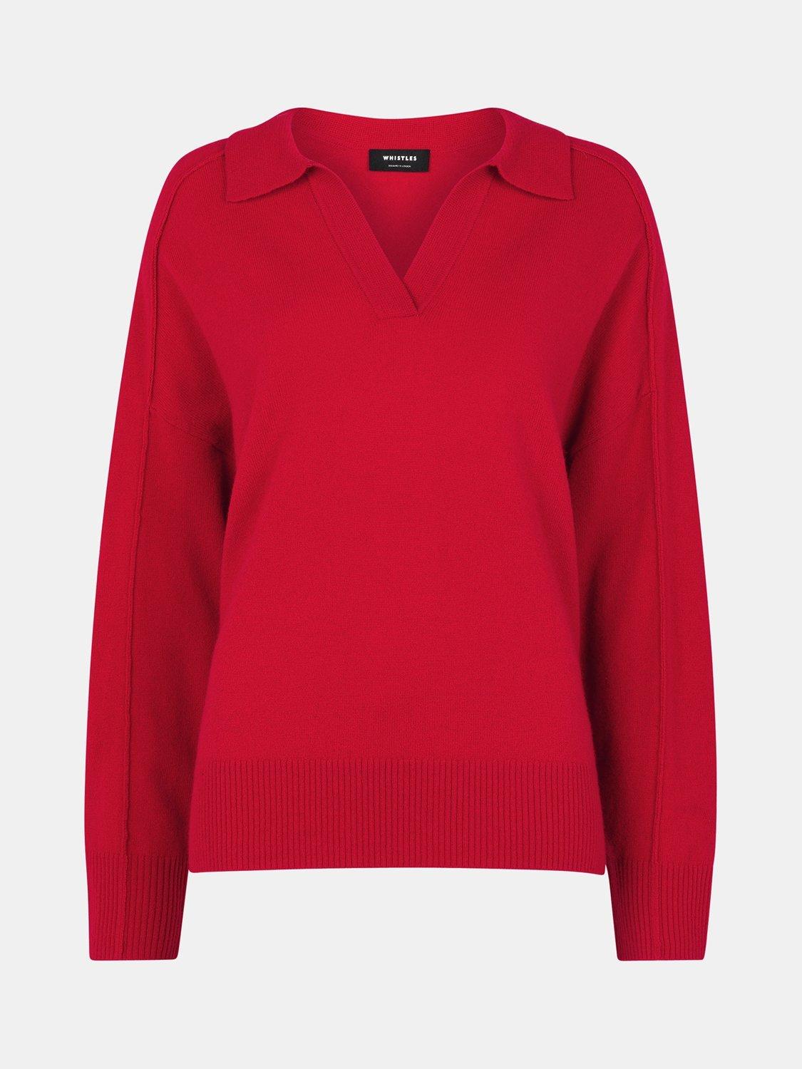 Product image 5 of 5, which shows Whistles Wool Collar Neck Jumper, Red, XS